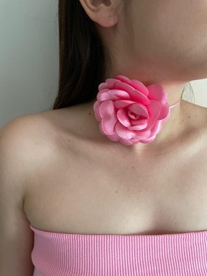 Dante Trend Bağcıklı Kumaş Çiçek Choker Kolye Gül Kolye
