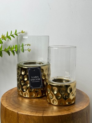 lara decor camlı gold mumluk (b)