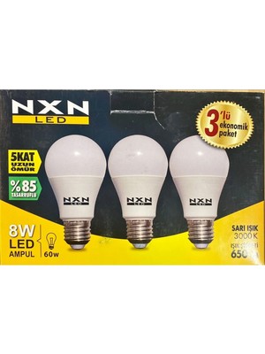 NXN 8 Watt LED Ampul-Sarı Işık (3'lü Paket)