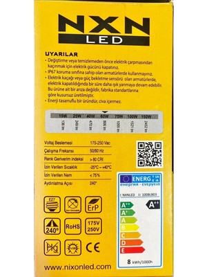 NXN 8 Watt LED Ampul-Sarı Işık (3'lü Paket)