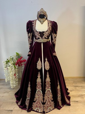 Butik Bordo Gelin Kaftanı Bindallı