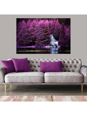 Miyrem Exclusive Serie"  Pembe Ağaçlar Içinde Mavi Ev Kanvas Tablo