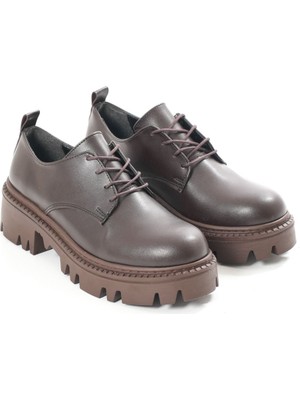 İnfon Ayakkabı 868-754 Kahverengi Bağcıklı Günlük Yüksek Tabanlı Loafer Ayakkabı