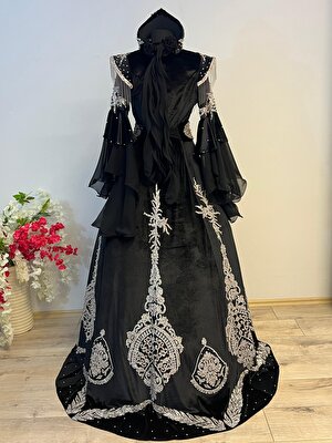 Butik Siyah Gelin Kaftanı Bindallı