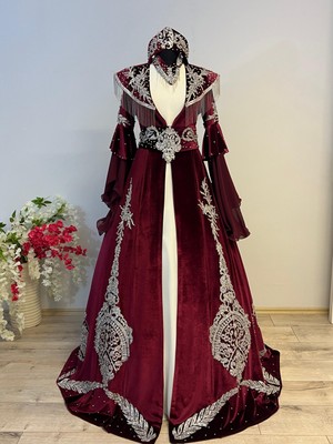 Butik Bordo Gelin Kaftanı Bindallı