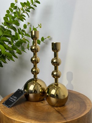 lara decor metal gold toplu 2'li mumluk