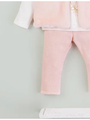 İly Baby Peluş Yelek, Body ve Pantolon 3'lü Bebek Takım Fiyonklu Kazayağı Desenli