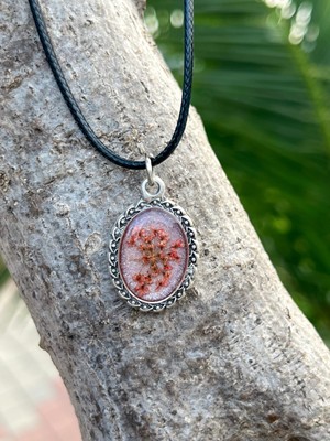 El Yapımı Floral Pembe Gümüş Choker Kolye