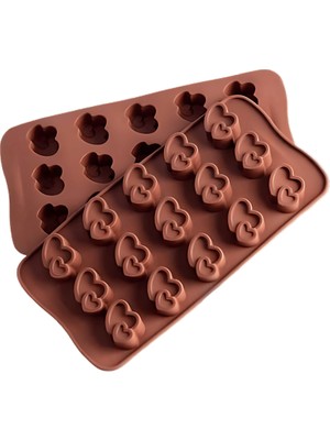 Tahtakale Toptancı Silikon Kalıp Çikolata ve Kek Kalıbı Çift Kalp Model 15 Li BT1219