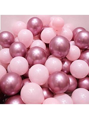 Balon Diyarı Krom Pembe ve Makaron (Pastel) 20 adet Pembe Renk Lüks Parlak Balon