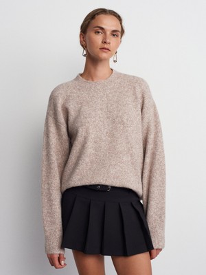 10640 Bisiklet Yaka Yumuşak Dokulu Triko Kazak-Vizon M.