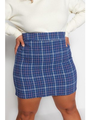 Ersefa Moda Büyük Beden Regular Ekose Desen Günlük Mini Boy Ekose Desenli Etek