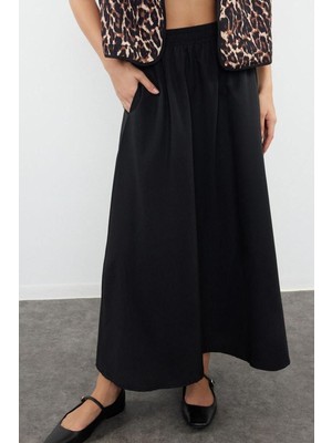 Ersefa Moda Regular Düz Desen Günlük Maxi Boy A-Line Maxi Boy Dokuma Etek
