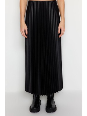 Moda Regular Düz Desen Günlük Maxi Boy Piliseli Maxi Esnek Örme Etek