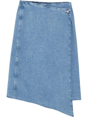 Moda Regular Düz Desen Günlük More Sustainable Püsküllü Midi Denim Etek