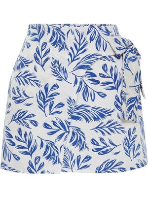 Ersefa Moda Regular Çiçekli Desen Günlük Mini Boy Desenli Bağlama Detaylı Kruvaze Mini Boy Dokuma Etek