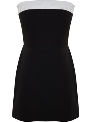 Ersefa Kadın Moda Standart Kol Geniş Paça Straplez Kısa Straplez Renk Bloklu Mini Dokuma Şort Tulum
