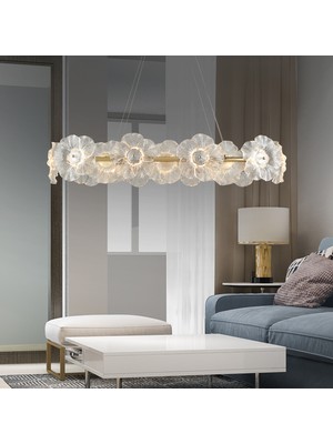 Apliqa Mael 80 Watt Gold Sıralı Çiçek Desenli Kristal Taşlı Salon LED Sarkıt  Avize