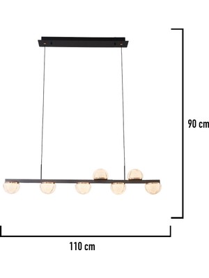 Apliqa Derem 7li Sıralı Siyah Gold 80 Watt Kristal Taşlı Salon LED Sarkıt Avize