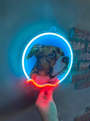 Neonite 'köpek' Işıklı ve Uv'li Neon LED Dekoratif Duvar Yazısı Tabelası (27X28CM)