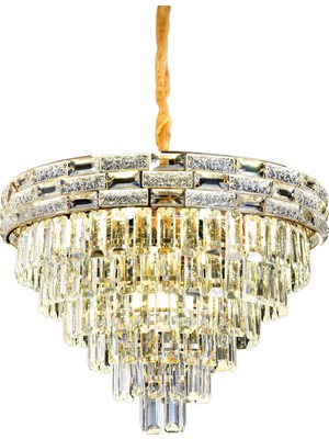 Apliqa Dolares 60'lık Gold 40 Watt Kristal Taşlı Oturma Odası, Modern Salon Avize