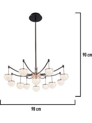 Apliqa Derem 12'li Siyah Gold 160 Watt Yuvarlak Kristal Taşlı Salon LED Sarkıt Avize