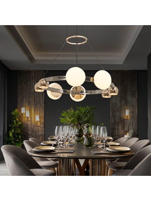 Apliqa Dilay 8'li Siyah Gold Yuvarlak 80 Watt Modern, Kafe Restoran, Salon LED Sarkıt Avize