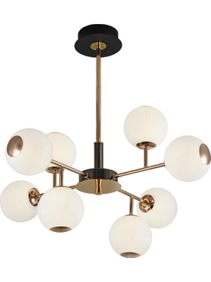 Apliqa Sofia 8'li Siyah Gold 80 Watt Yuvarlak Modern Oturma Odası, Salon Avize