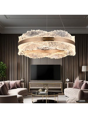 Apliqa Laden 50'lik Gold 60 Watt Kristal Taşlı Modern Salon LED Sarkıt Avize
