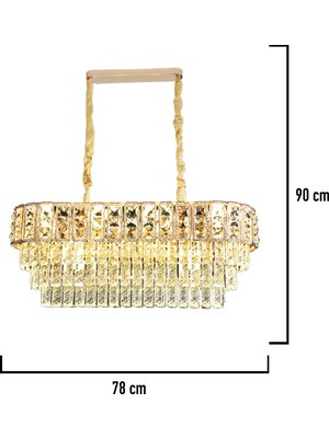 Apliqa Della Sıralı 40 Watt Dikdörtgen Gold Kristal Taşlı Yemek Masası Üstü, Salon Avize