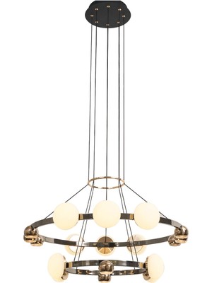 Apliqa Dilay 18'li Iki Katlı Siyah Gold 160 Watt Yuvarlak Modern, Kafe Restoran, Salon LED Sarkıt Avize