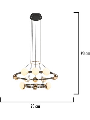 Apliqa Dilay 18'li Iki Katlı Siyah Gold 160 Watt Yuvarlak Modern, Kafe Restoran, Salon LED Sarkıt Avize