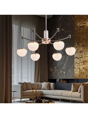 Apliqa Derem 6lı Siyah Gold 80 Watt Yuvarlak Kristal Taşlı Salon LED Sarkıt Avize