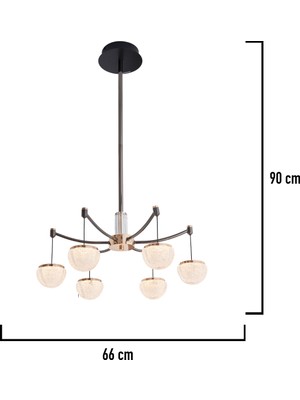 Apliqa Derem 6lı Siyah Gold 80 Watt Yuvarlak Kristal Taşlı Salon LED Sarkıt Avize