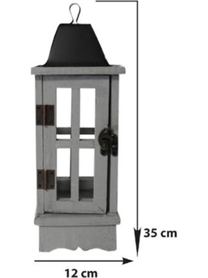 Parti Adresi Dekoratif Ahşap Fener Mumluk Gri 35x12 Cm
