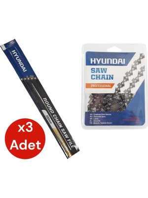 Hyundai Kesik Zincir 28,5 Diş 91 ve Motor Zincir Bileme Eğesi 5/32'' (4mm) 3 Adet Yüksek Performans