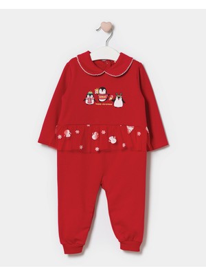 Minipodyum Kız Bebek Penguen Baskılı Yeni Yıl Tulum