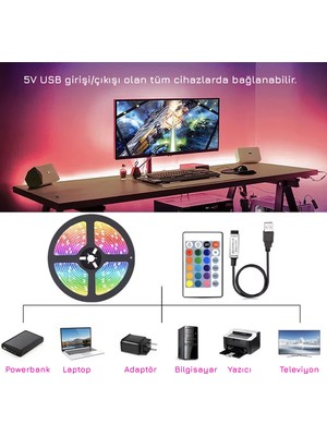 Upway Rgb Şerit LED 5 Metre Silikonlu Su Geçirmez Kesilebilir Bluetoothlu Müziğe Duyarlı Kumandalı