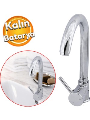 Mix Eyve Sıcak Soğuk Su Girişli Büyük Kalın Çeşme Banyo Lavabo Mutfak Musluğu Krom Bataryası
