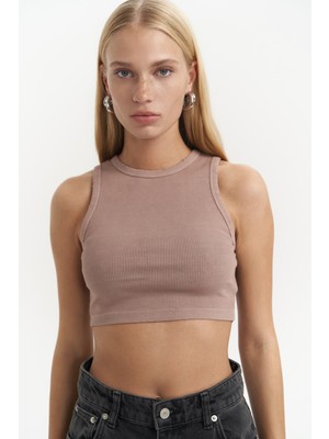 Mai Collection Shoulder Pudra Yıkamalı Fitilli Crop