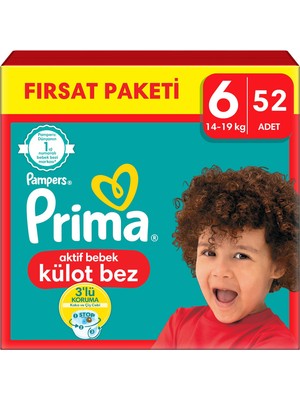 Prima Külot Bebek Bezi  6 Numara 52'li 15+ kg Fırsat Paketi