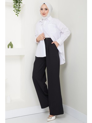 Kuşgözü Detaylı Bağcıklı Pantolon Siyah HM2431