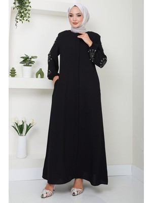 Kolu Taşlı ve Incili Ferace Siyah HM2494