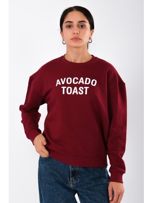 Coredra Avocado Toast Relaxed Fit Sweatshirt Kadın - Bordo