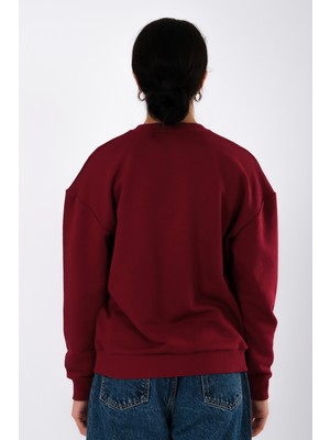 Coredra Avocado Toast Relaxed Fit Sweatshirt Kadın - Bordo