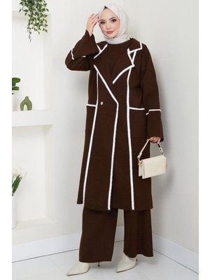 Sakal Garnili Üçlü Triko Takım Kahverengi HM2534