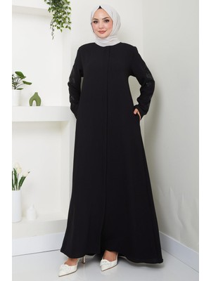 Nihan Kolları Taşlı Ferace Siyah HM2485