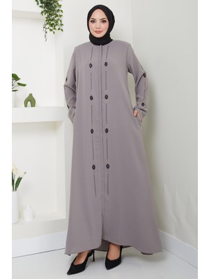 Hafsa Mina Simge Taşlı Ferace Gri HM2480