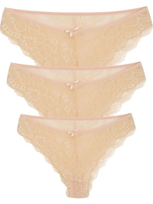 Akbeniz Dantelli 3lü Külot Ten 40255