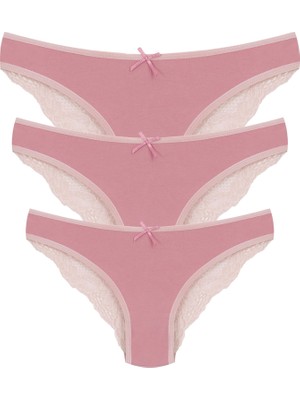 Akbeniz Pamuklu Dantelli 3lü Külot Pudra 40259